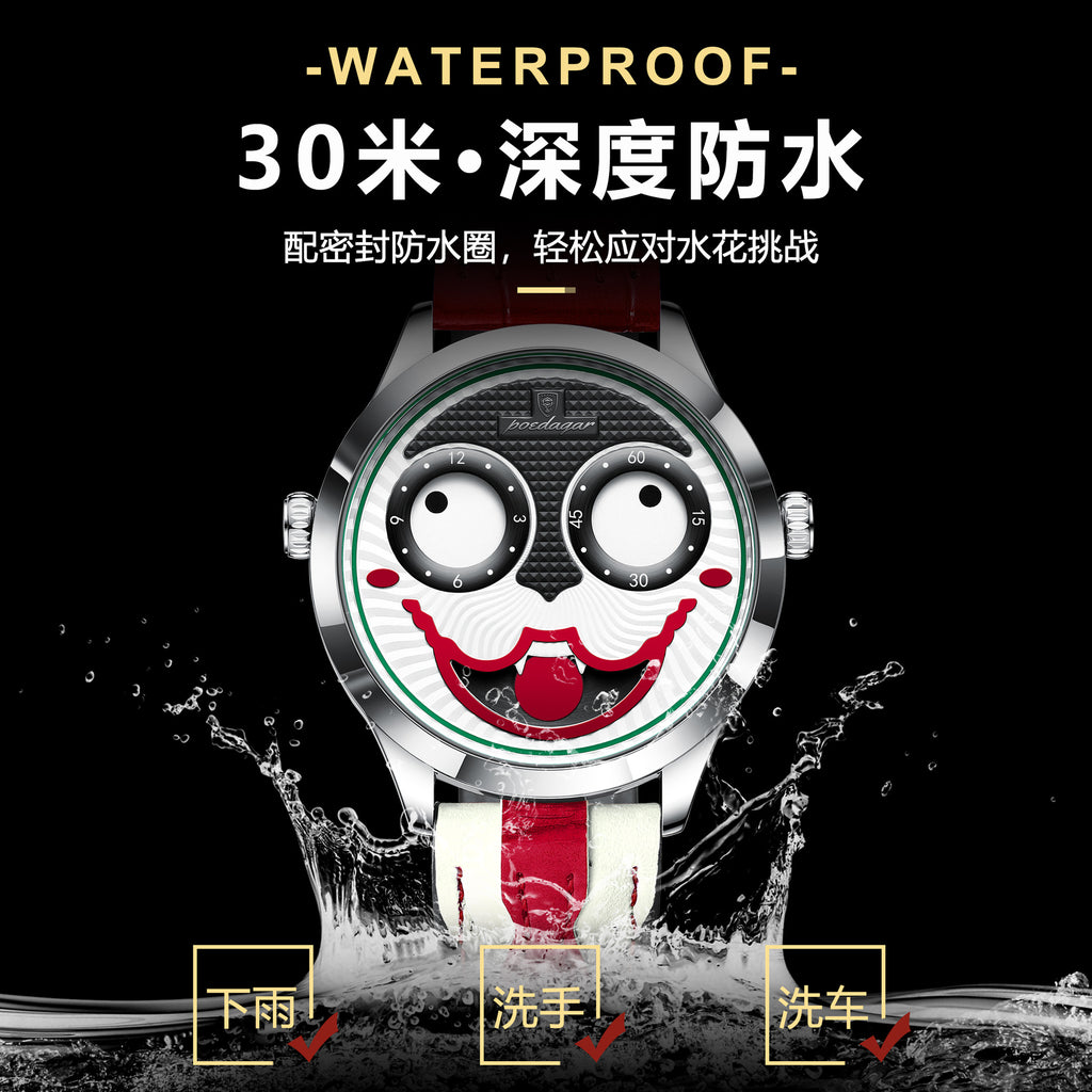 Swiss Brand Cross-Border Clown Men's Watch Fashion Waterproof Leather Strap Wristwatch Live Streaming Foreign Trade Hot Item One-Piece Dropshipping