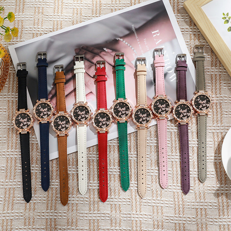 Cross-Border Hot-Selling Belt Women's Watch Wholesale Personality Fashion Butterfly Quartz Watch Female Student Exam Wristwatch