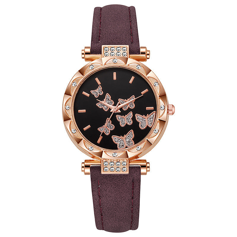 Cross-Border Hot-Selling Belt Women's Watch Wholesale Personality Fashion Butterfly Quartz Watch Female Student Exam Wristwatch