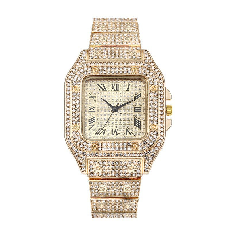 Cross-Border Square Watch Starry Sky Steel Band Inlaid Diamond European and American Men's Watch Dial Starry Sky Fashion Quartz Watch