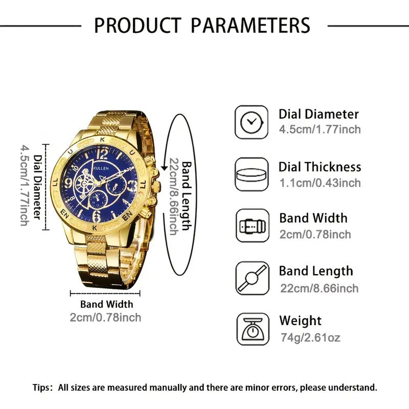 2025Foreign Trade Hot-Selling Men's Fake Three-Eye Watch Steel Band Fashion Business Quartz Watch Men's Watch Wholesale