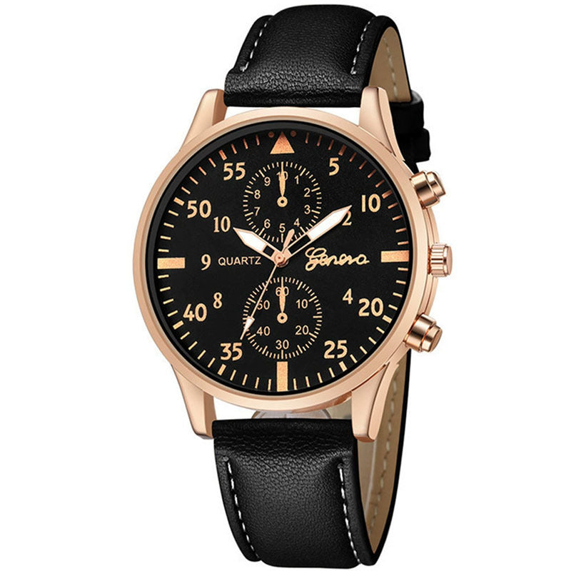 European and American fashion men's business watch Hot-selling Black Case Quartz Men's Belt Watch PU Men's Casual Leather Strap Watch