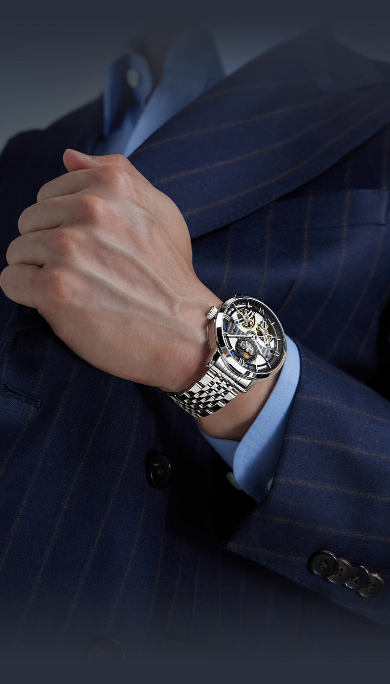 Mark Huafei/Mark Fairwhale Fully Automatic Men's Mechanical Watch with Steel Band and Dual Flywheel for Export