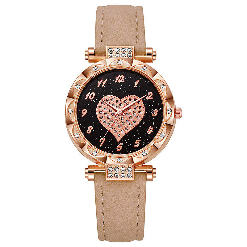 Cross-Border Hot-Selling Southeast Asian Women's Watch Big Heart Casual Decorative Watch for Girls with Diamond Inlay Wholesale