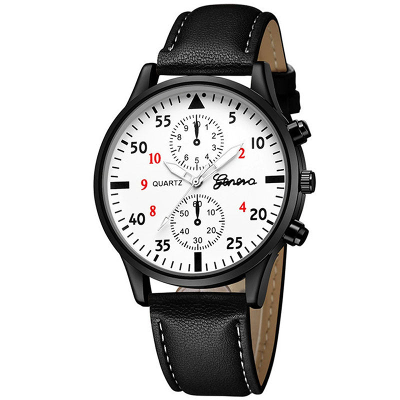 European and American fashion men's business watch Hot-selling Black Case Quartz Men's Belt Watch PU Men's Casual Leather Strap Watch