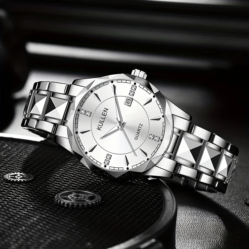 Cross-border Hot-Selling Men's Watch High-End Non-Mechanical Business Calendar Steel Band Watch High-End Men's Watch