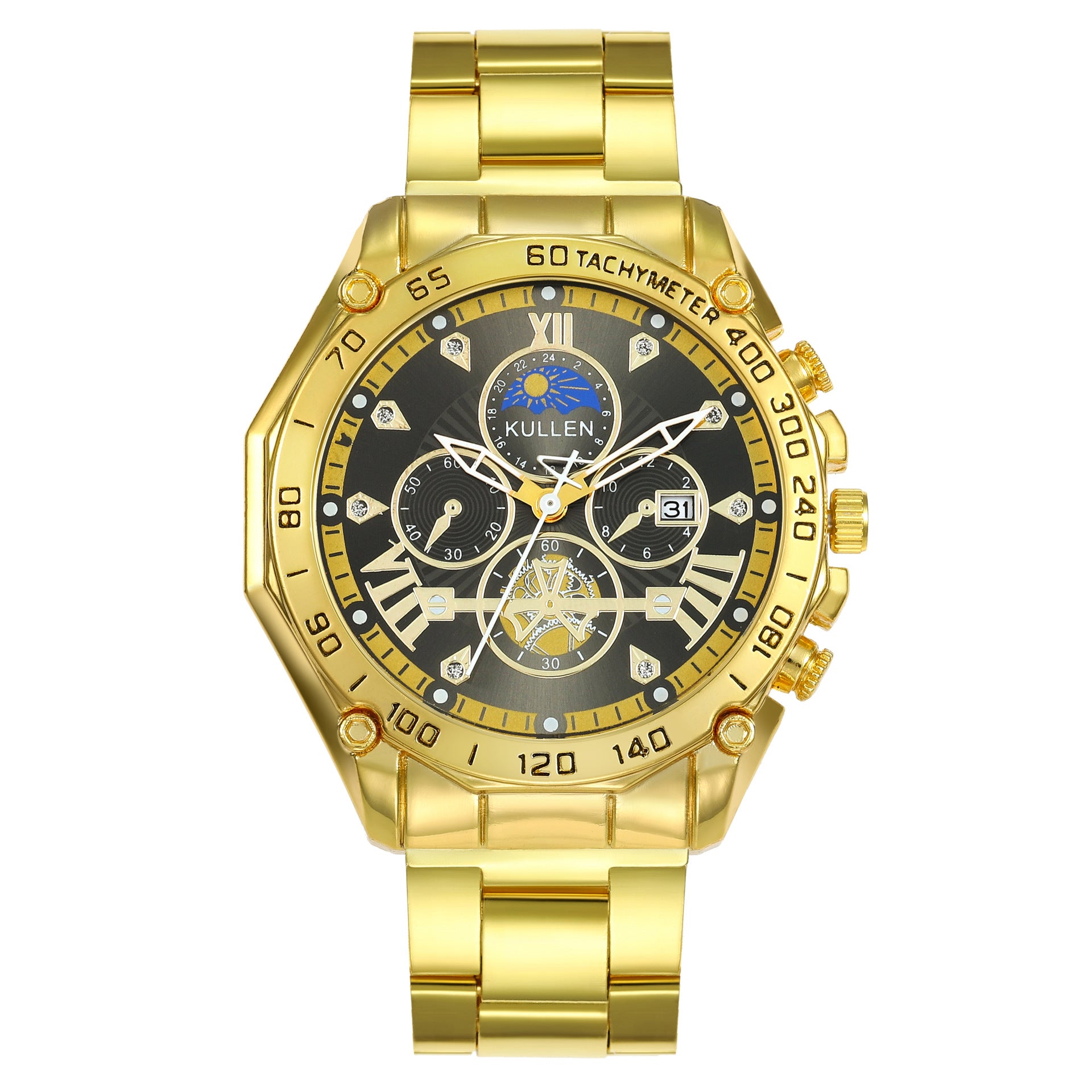 Cross-Border New Men's Watch High-End Business Calendar Alloy Steel Band Watch Men's Non-Mechanical Watch Men's Watch