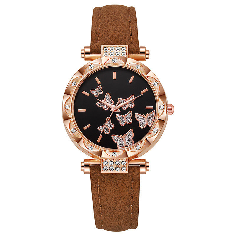 Cross-Border Hot-Selling Belt Women's Watch Wholesale Personality Fashion Butterfly Quartz Watch Female Student Exam Wristwatch