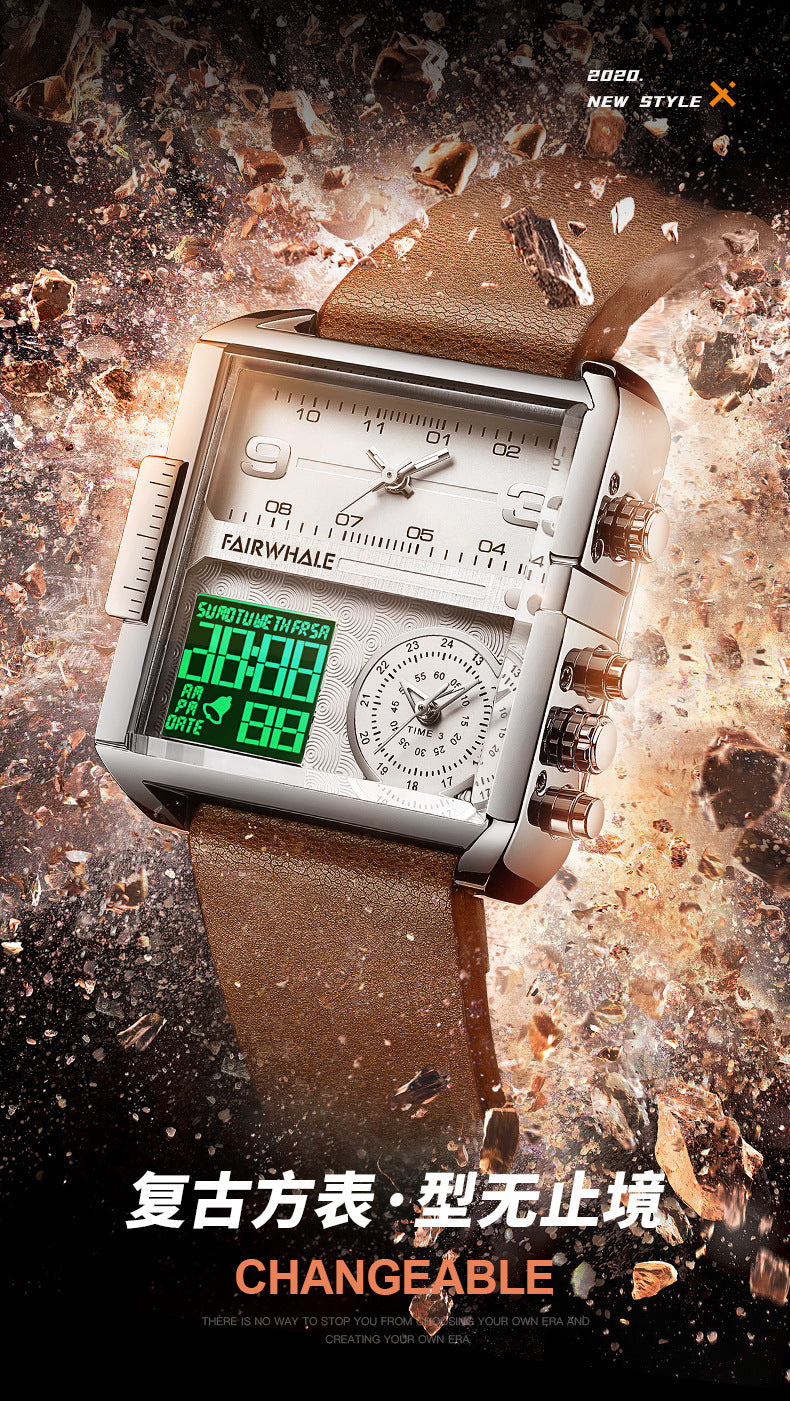 Mark Huafei Mark Fairwhale Watch Men's Square Large Dial Explosive Geometric Retro Electronic Watch