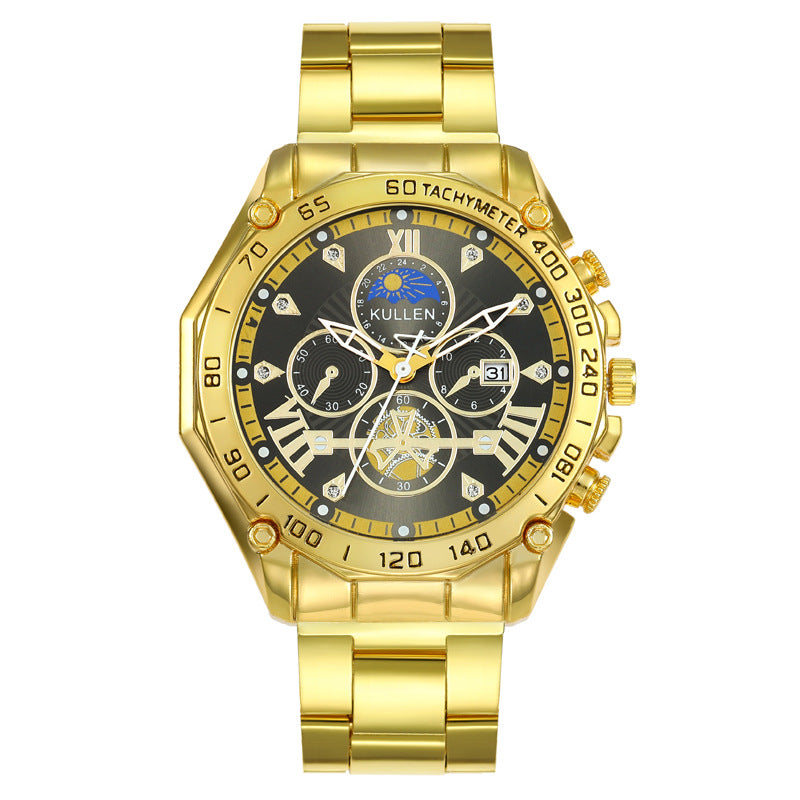 Cross-Border New Men's Watch High-End Business Calendar Alloy Steel Band Watch Men's Non-Mechanical Watch Men's Watch