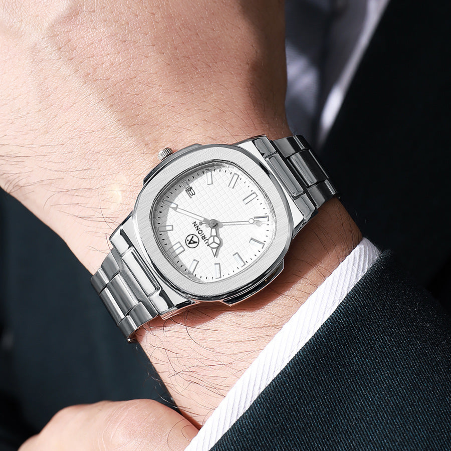 Cross-border New Square Men's Watch with Calendar Steel Band Men's Quartz Sports Watch