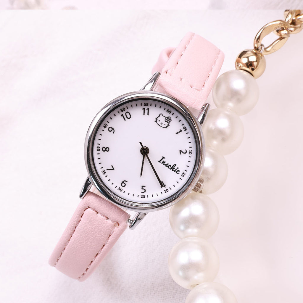 Factory Direct Sales Women's Watch Small Dial Imitation Leather Thin Strap Junior High School Student Exam Special KT Cat Watch for Women