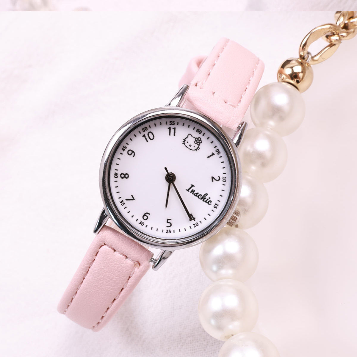 Factory Direct Sales Women's Watch Small Dial Imitation Leather Thin Strap Junior High School Student Exam Special KT Cat Watch for Women