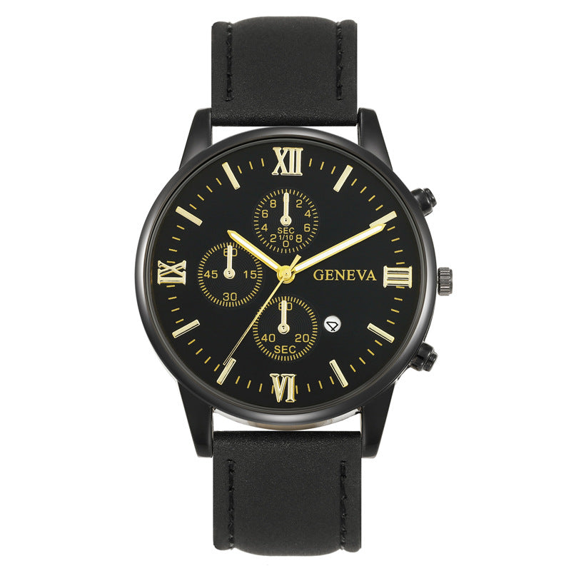 Factory In-Stock Men's Watch Business Simple Fashion with Calendar Quartz Watch Leather Strap Men's Watch High-End Wholesale