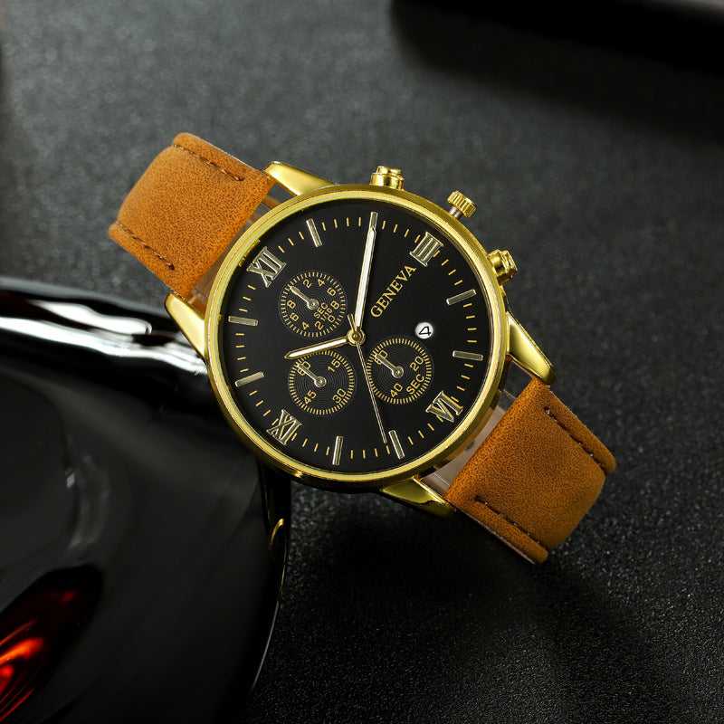 Factory In-Stock Men's Watch Business Simple Fashion with Calendar Quartz Watch Leather Strap Men's Watch High-End Wholesale