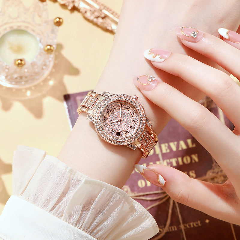 Factory In-Stock Diamond-Studded Roman Pattern Women's Watch Starry Sky Diamond-Studded Quartz Fashion Women's Watch Bracelet Treasure Bowl
