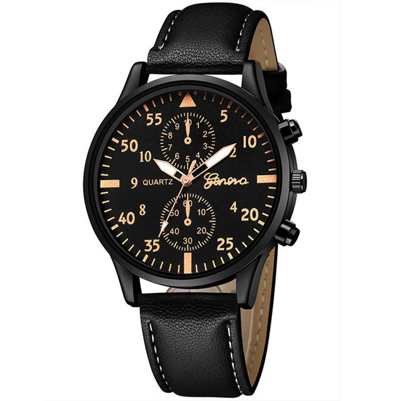 European and American fashion men's business watch Hot-selling Black Case Quartz Men's Belt Watch PU Men's Casual Leather Strap Watch