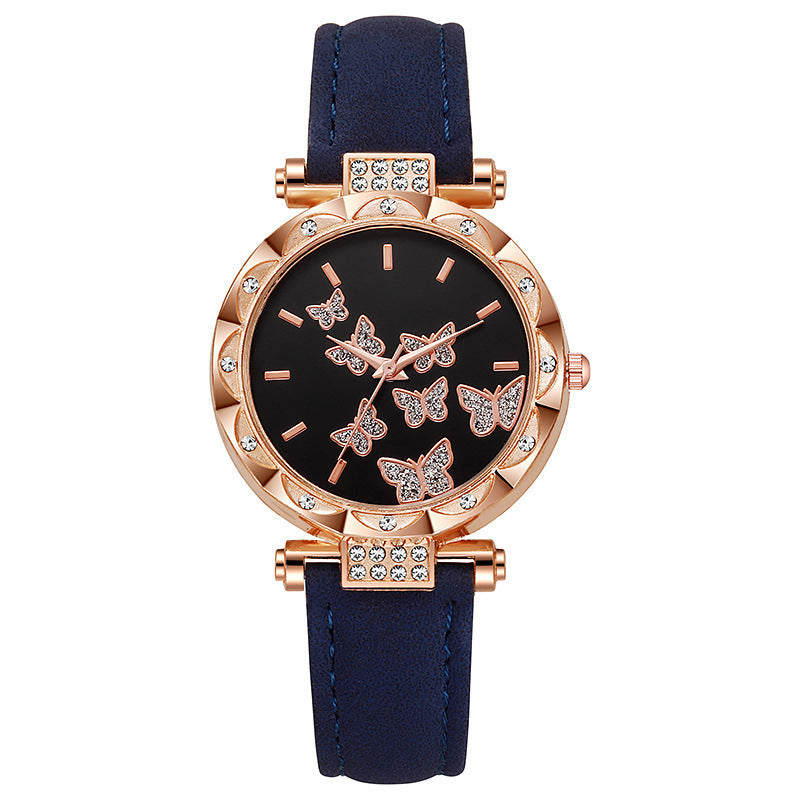 Cross-Border Hot-Selling Belt Women's Watch Wholesale Personality Fashion Butterfly Quartz Watch Female Student Exam Wristwatch