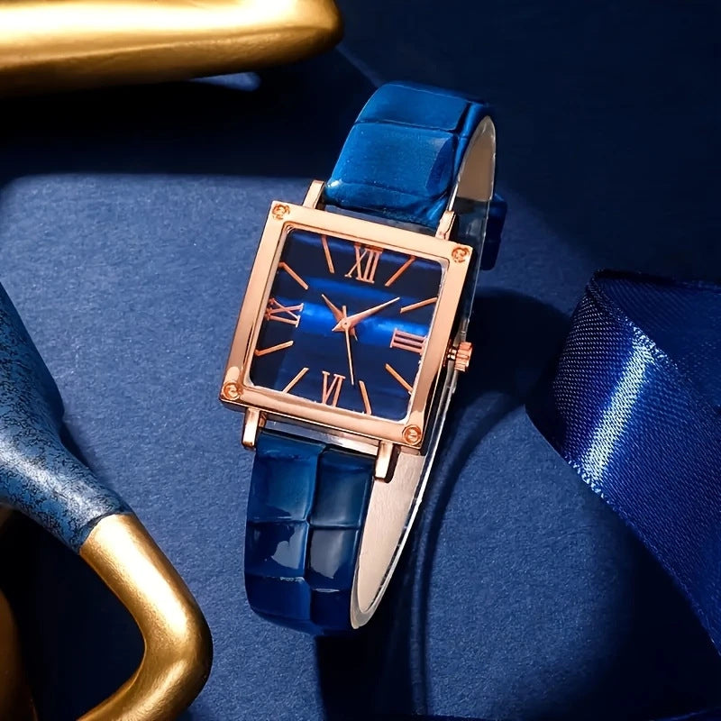 Women's Watch Fashionable Simple Square Leather Strap Quartz Watch Hot-Selling Retro High-End Roman Numeral Watch