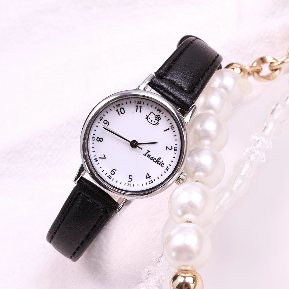 Factory Direct Sales Women's Watch Small Dial Imitation Leather Thin Strap Junior High School Student Exam Special KT Cat Watch for Women