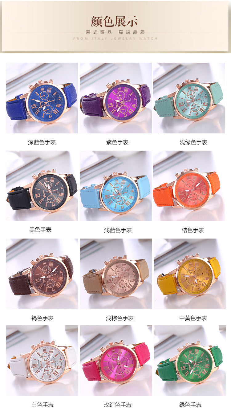 Cross-Border Hot-Selling Watches geneva Belt Women's Quartz Watch Classic Multi-Color Optional Women's Watch