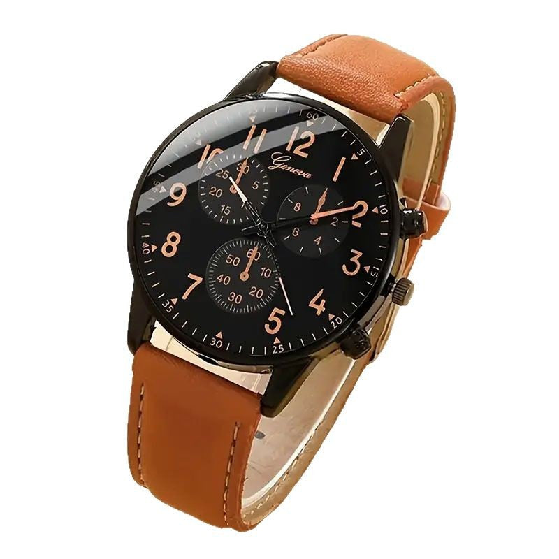 Cross-border Fashion Men's Business Watch Hot-selling Men's Leather Strap Quartz Watch Wristwatch PU Men's Casual Leather Strap Watch