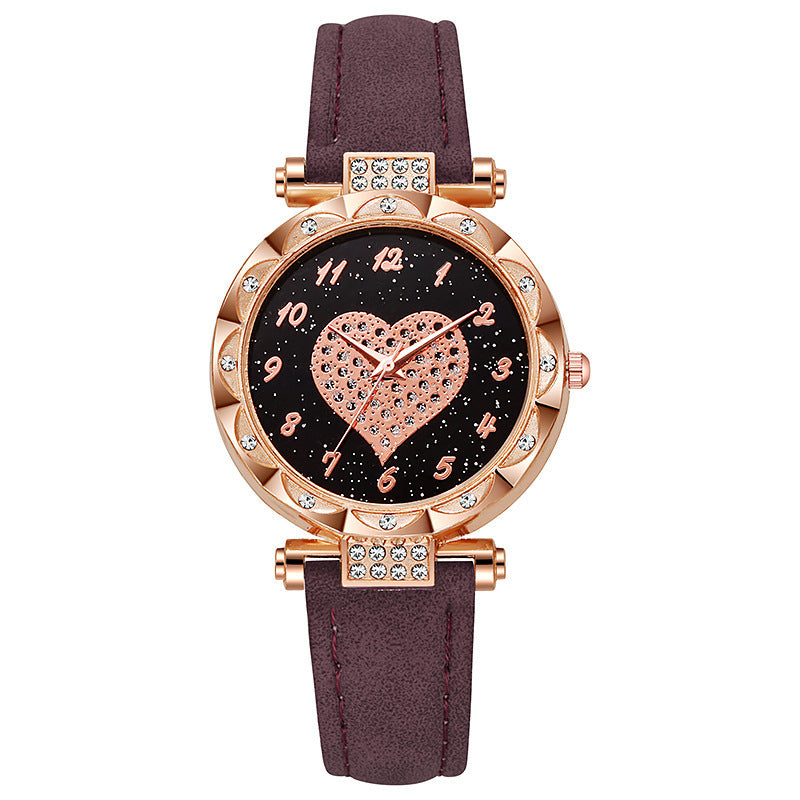 Cross-Border Hot-Selling Southeast Asian Women's Watch Big Heart Casual Decorative Watch for Girls with Diamond Inlay Wholesale
