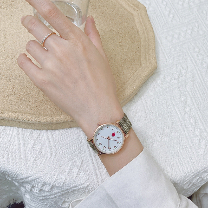 Japanese Style Cute Strawberry Luminous Women's Watch Spring Summer Simple Versatile Elementary and Middle School Soft Girl Campus Style Women's Watch