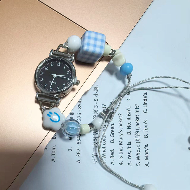 ins Simple and Cute Digital Watch DIY Blue Small Square Woven Watch for Girls, Chanel Style Bracelet Watch
