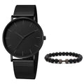 Cross-Border Men's Watch Set Wholesale Mesh Strap Watch Men Ultra-Thin Alloy Beaded Men's Watch Set Quartz Watch