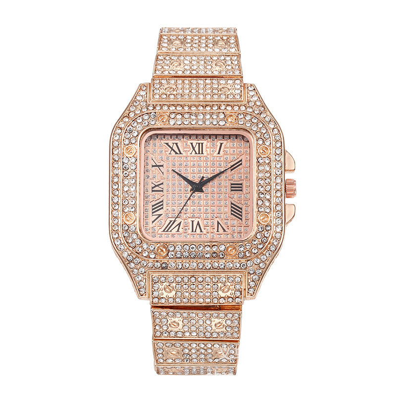 Cross-Border Square Watch Starry Sky Steel Band Inlaid Diamond European and American Men's Watch Dial Starry Sky Fashion Quartz Watch