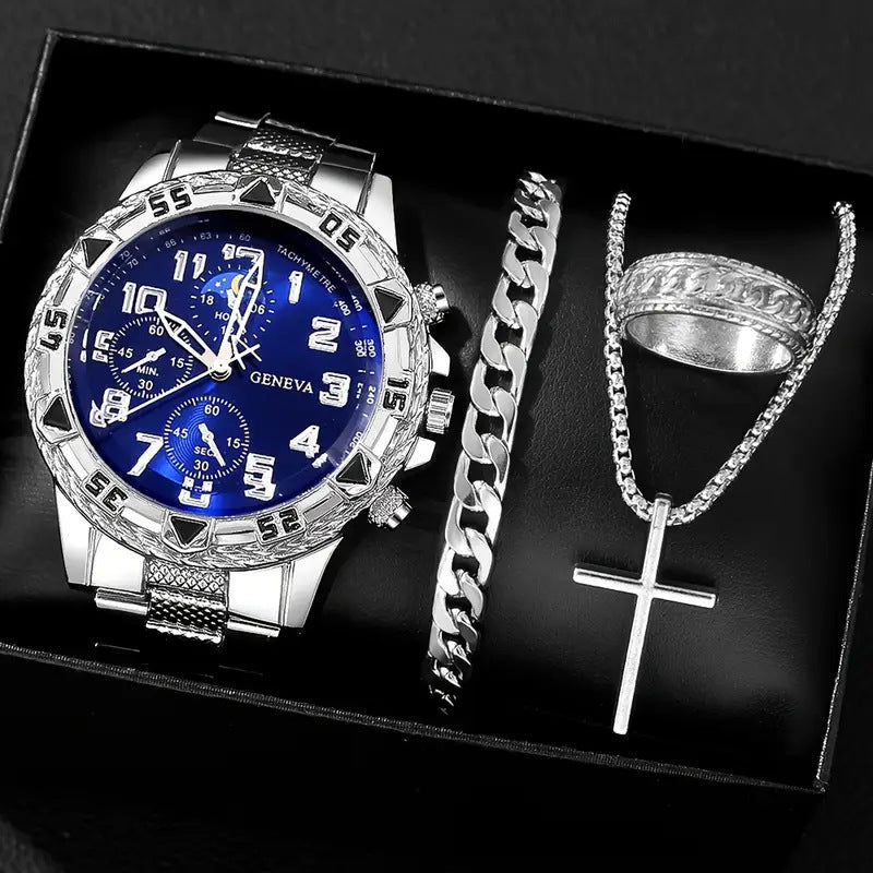 Cross-border e-commerce hot-selling men's watch set with a high-end feel for business men+Men's Wholesale Jewelry Watches