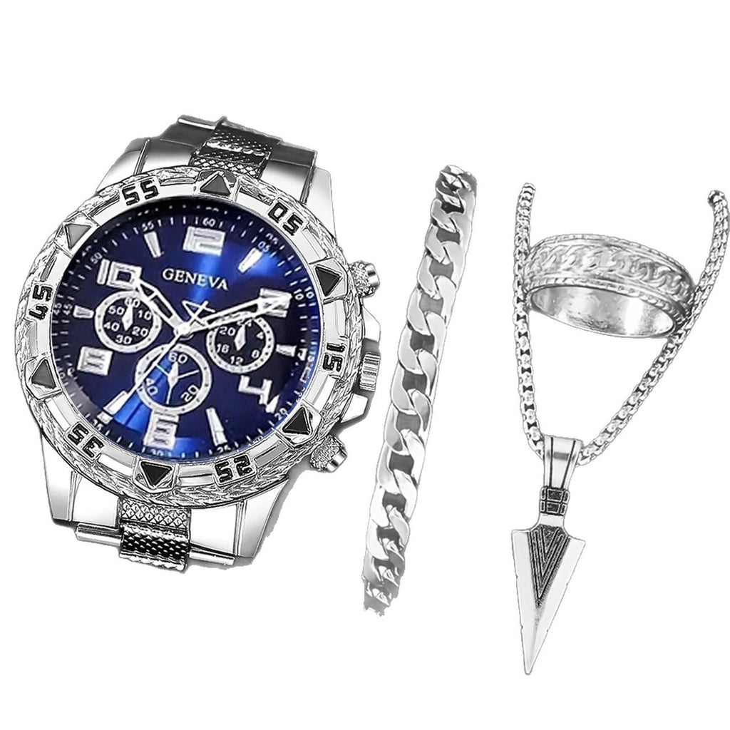 Southeast Asia Cross-Border Men's Watch Set Wholesale Steel Band Watch Men's Trendy Fashion Quartz Watch Men's Watch