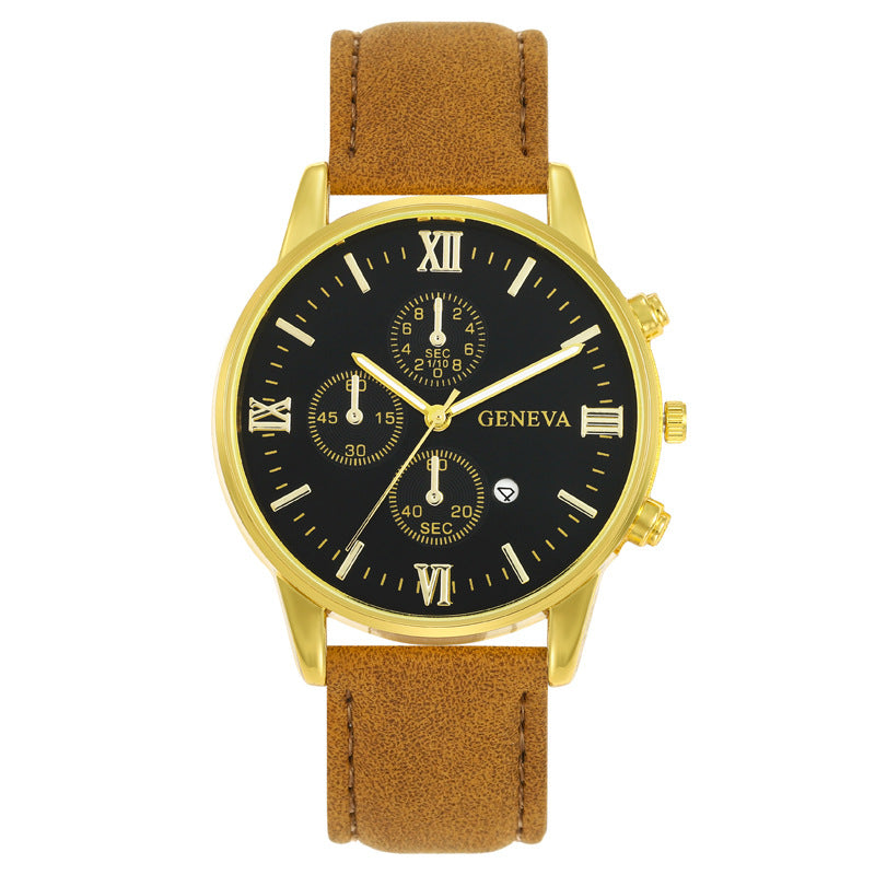 Factory In-Stock Men's Watch Business Simple Fashion with Calendar Quartz Watch Leather Strap Men's Watch High-End Wholesale