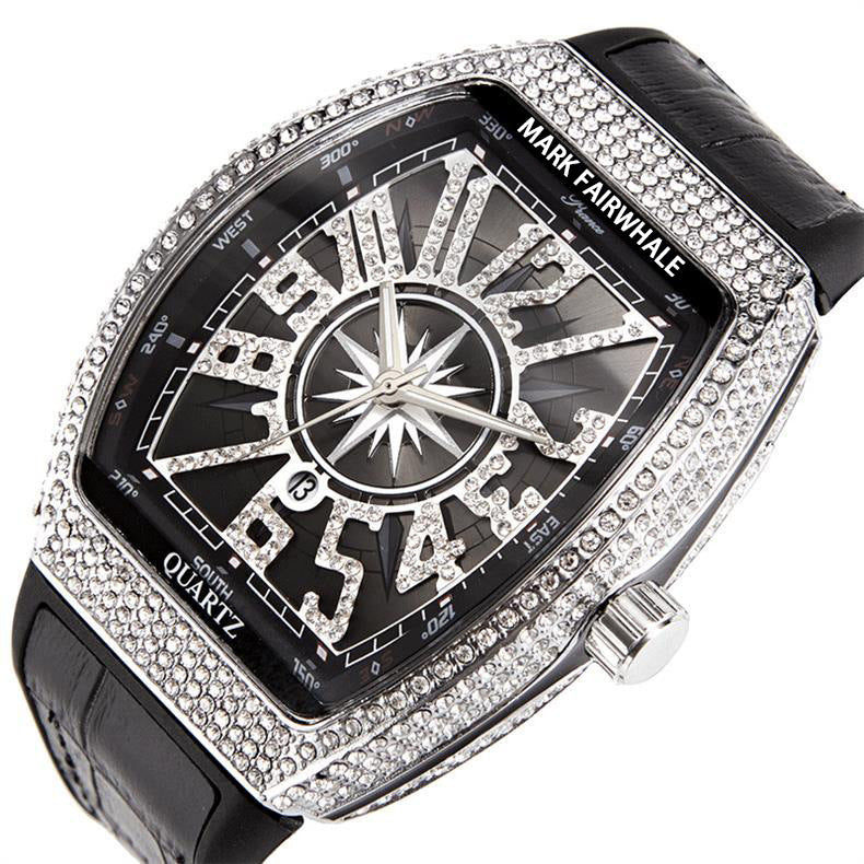 Mark Huafei/Mark Fairwhale Watch Brand Cross-Border Barrel-Shaped Full Diamond Calendar Overseas Quartz Watch