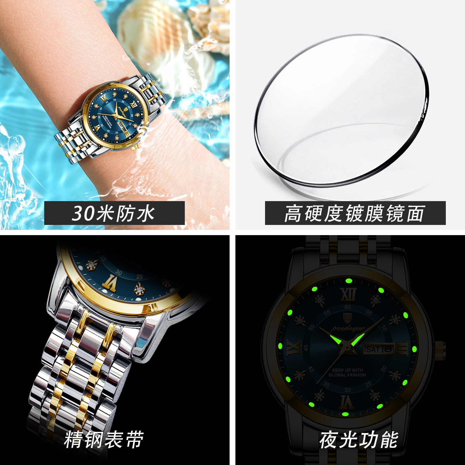 Swiss Brand Women's Watch New Waterproof Luminous Dual Calendar Wristwatch Female Live Export Hot Sale One Piece Dropshipping