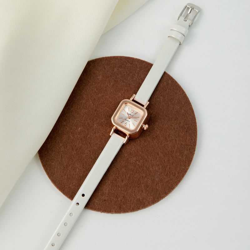 Women's Watch Korean Version Light Luxury Thin Strap Small Square Watch Artistic Retro Elegant Women's Watch High-Value Quartz Watch for Girls