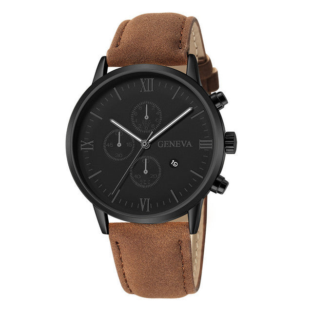 Factory In-Stock Men's Watch Business Simple Fashion with Calendar Quartz Watch Leather Strap Men's Watch High-End Wholesale