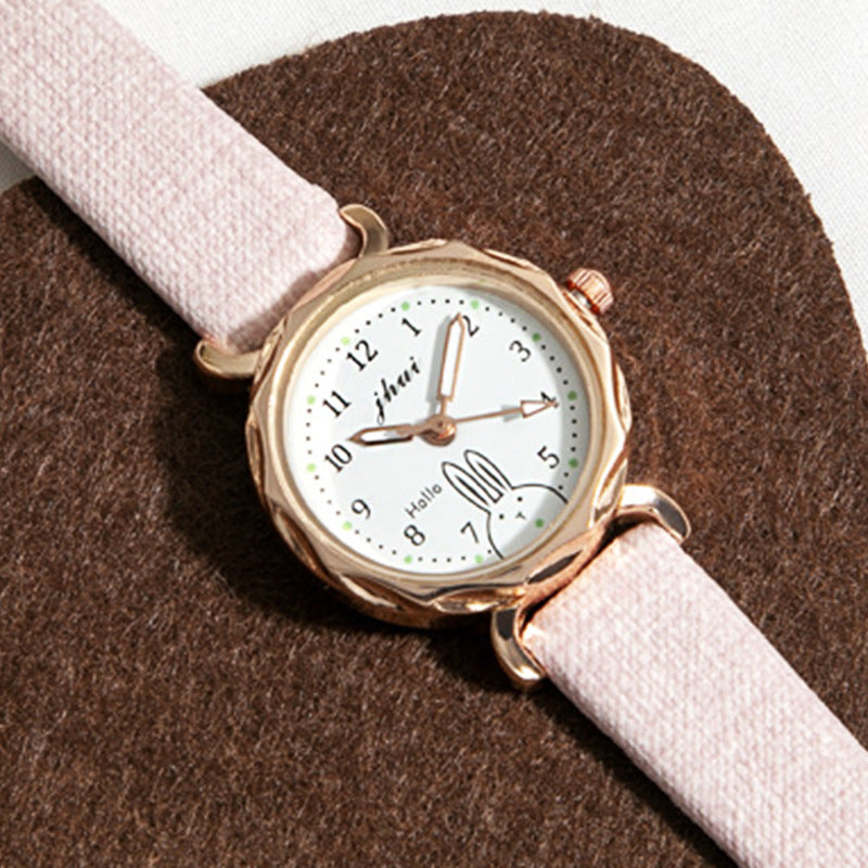 Watch for Girls Small Dial Rhombus Cute Rabbit Watch for Middle and High School Students ins Elegant Women's Wristwatch