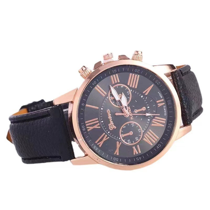 Source Factory Women's Leather Strap Watch Geneva Quartz Watch Leather Strap Fashion Women's Watch Scale Men's Watch
