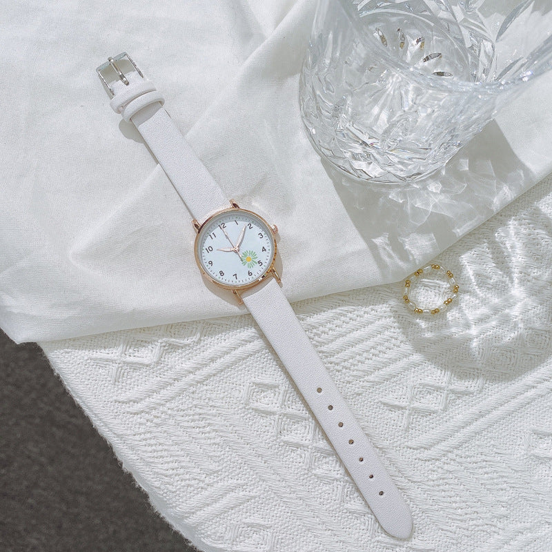 New Korean Style Simple Trendy Watch for Female Students, Luminous Leather Strap Watch, Forest Style Fresh Student Quartz Watch