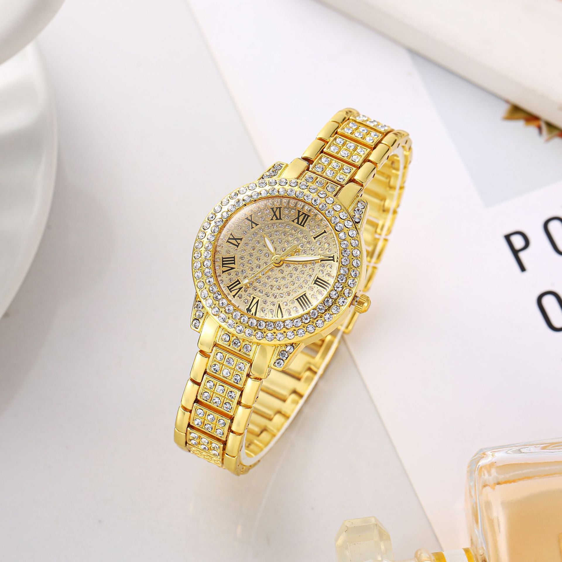 Factory In-Stock Diamond-Studded Roman Pattern Women's Watch Starry Sky Diamond-Studded Quartz Fashion Women's Watch Bracelet Treasure Bowl