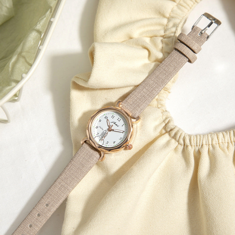 Watch for Girls Small Dial Rhombus Cute Rabbit Watch for Middle and High School Students ins Elegant Women's Wristwatch