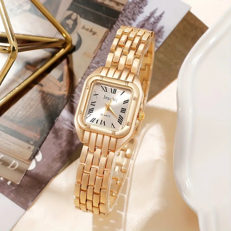 Cross-Border Hot-Selling Watch for Women, High-End Glass Quartz Watch, Fashionable Automatic Small Square Ladies' Watch
