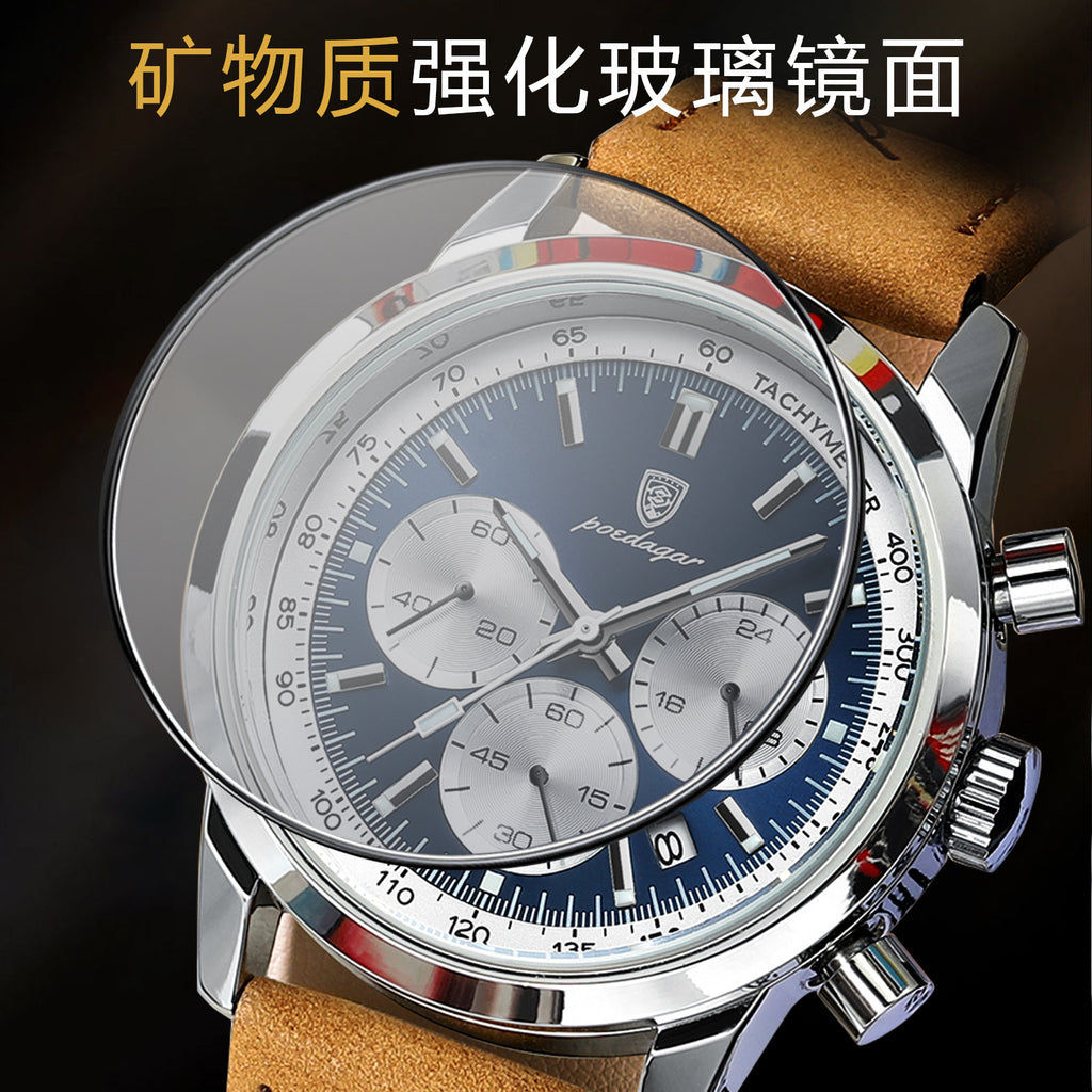 Swiss Brand New Men's Watch Leather Strap Multifunctional Quartz Wristwatch Live Streaming Export Hot Item Dropshipping