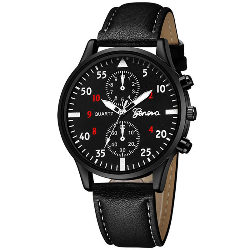 European and American fashion men's business watch Hot-selling Black Case Quartz Men's Belt Watch PU Men's Casual Leather Strap Watch