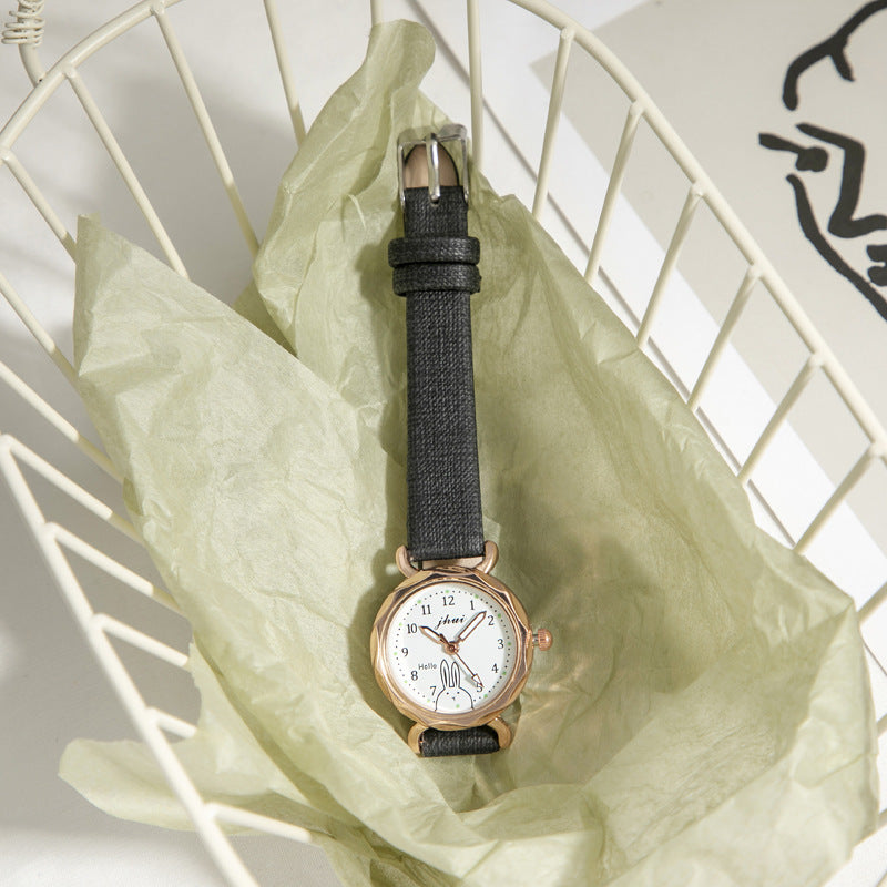 Watch for Girls Small Dial Rhombus Cute Rabbit Watch for Middle and High School Students ins Elegant Women's Wristwatch