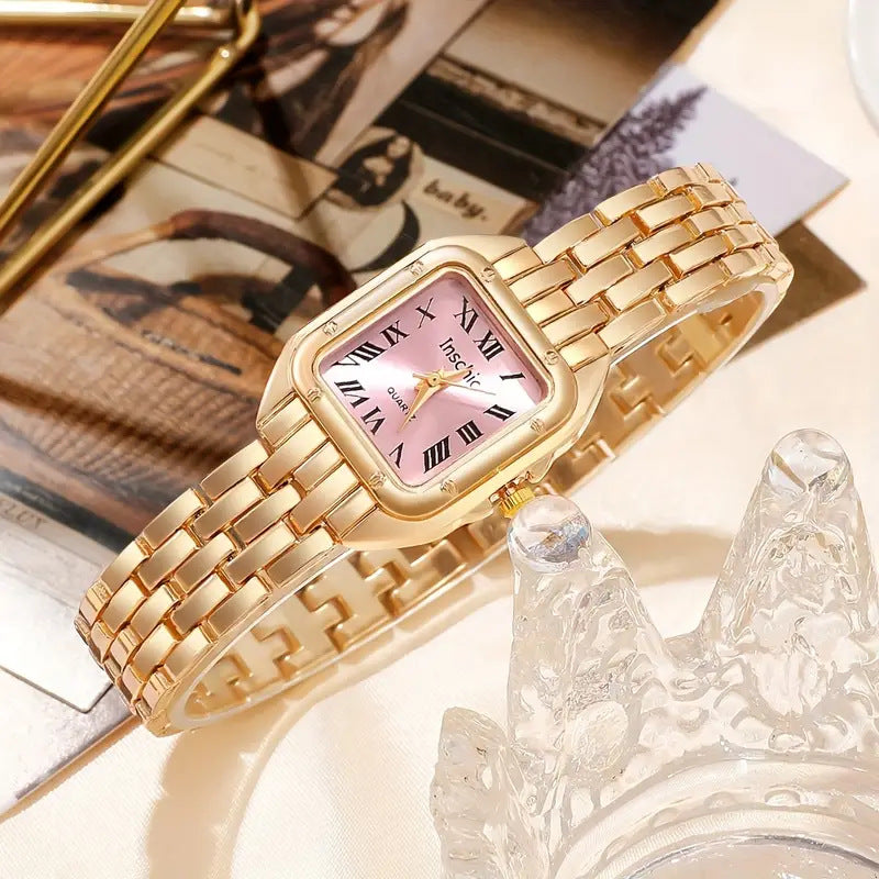 Cross-Border Hot-Selling Watch for Women, High-End Glass Quartz Watch, Fashionable Automatic Small Square Ladies' Watch