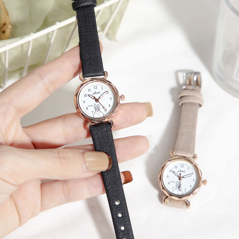 Watch for Girls Small Dial Rhombus Cute Rabbit Watch for Middle and High School Students ins Elegant Women's Wristwatch