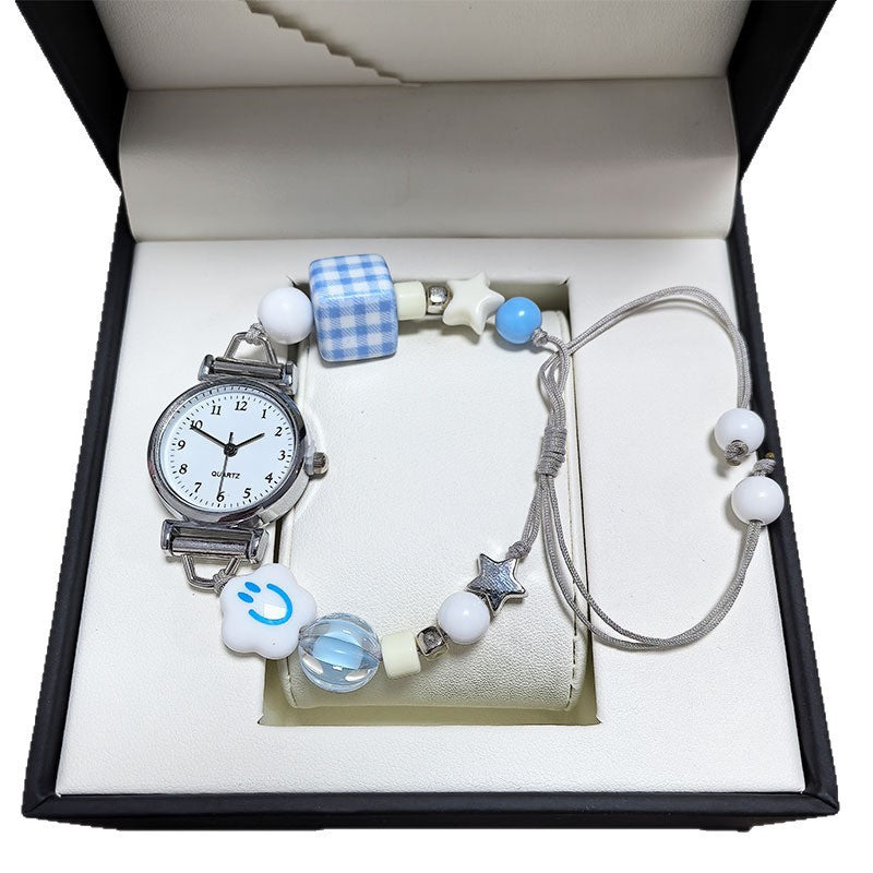 ins Simple and Cute Digital Watch DIY Blue Small Square Woven Watch for Girls, Chanel Style Bracelet Watch